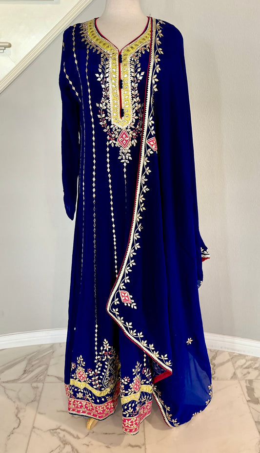 Sapphire Blue Gown with Dupatta