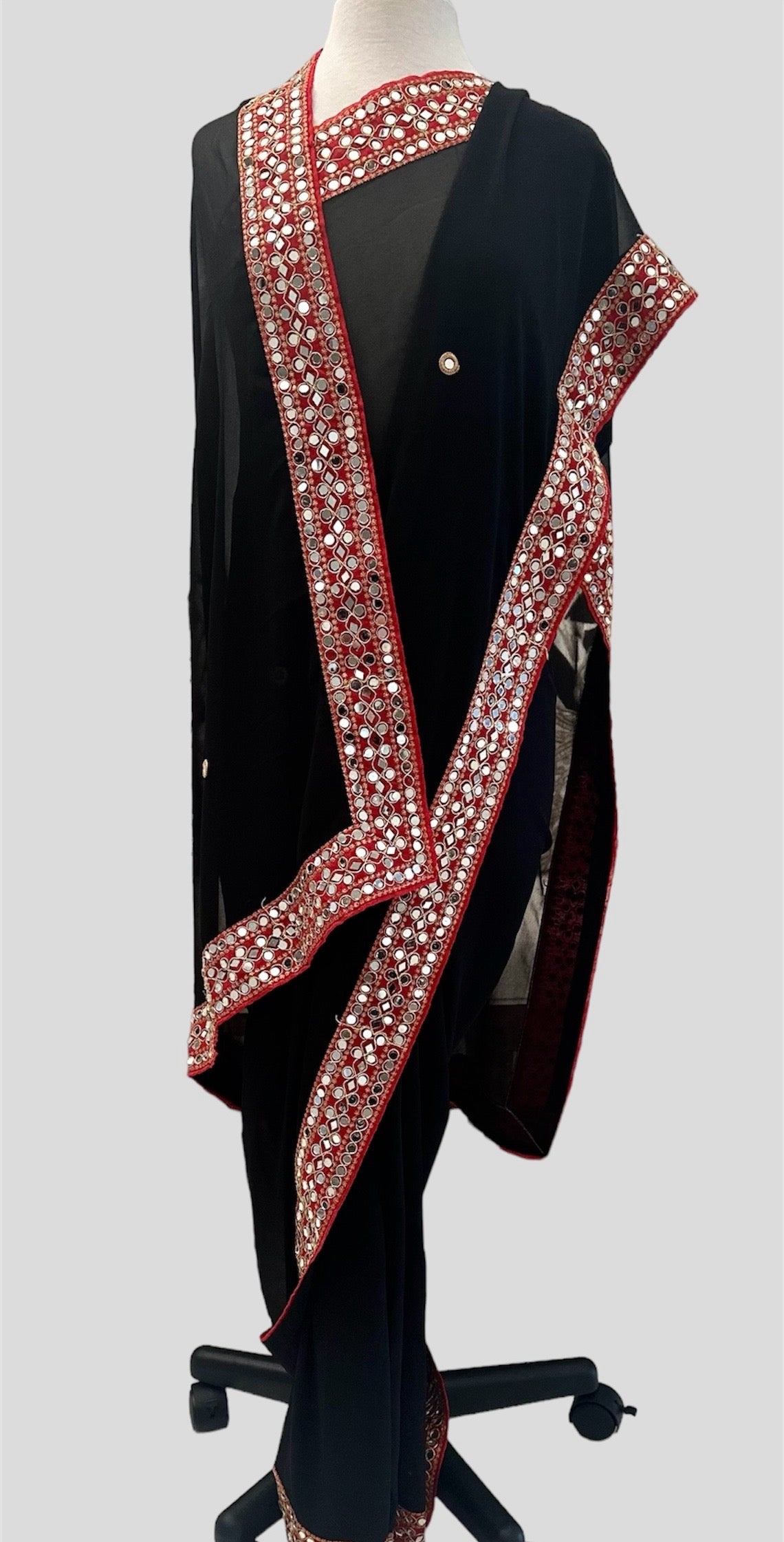 Pre-stitched Mirror Border Saree - Black