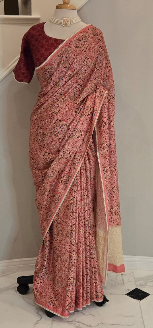 Tussar Silk and Handloom Saree with Ready Blouse