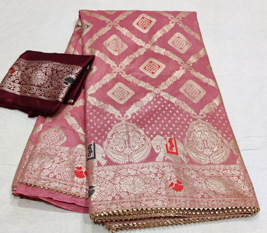 Pre-stitched Dola Silk Saree - Mauve