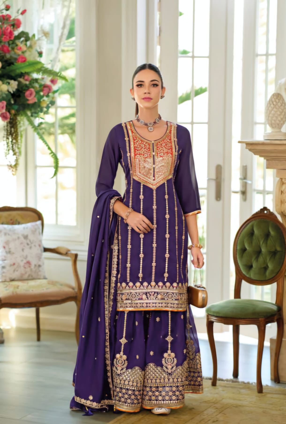 Lila Silk Sharara Suit