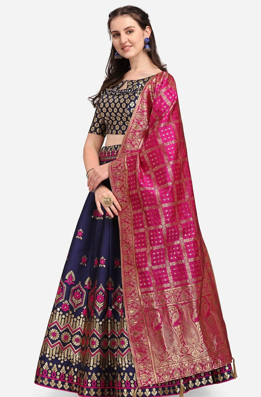 Berry Blue Banarasi Lehenga