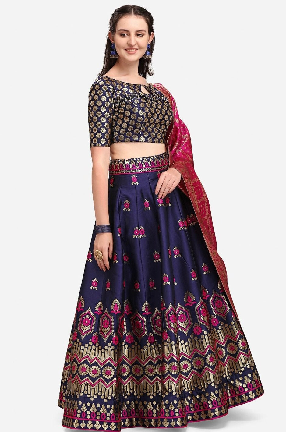 Berry Blue Banarasi Lehenga