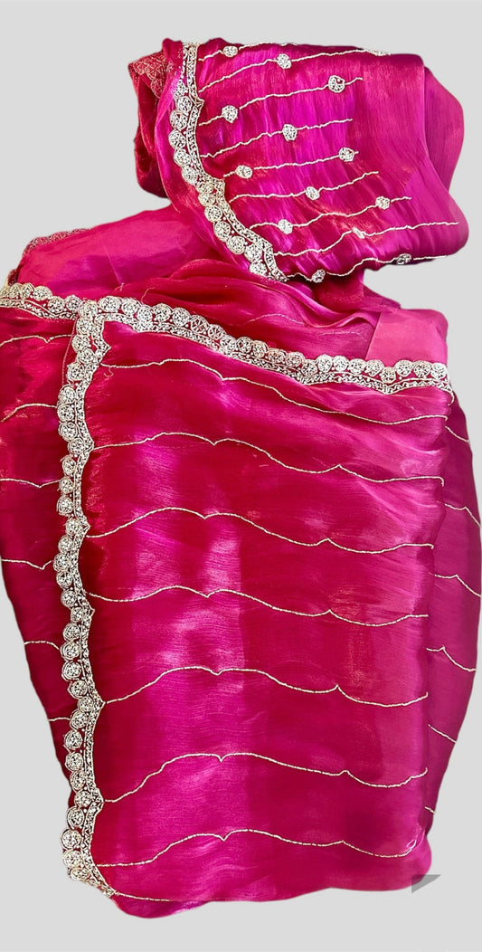 Pink Star - Soft Tissue Saree