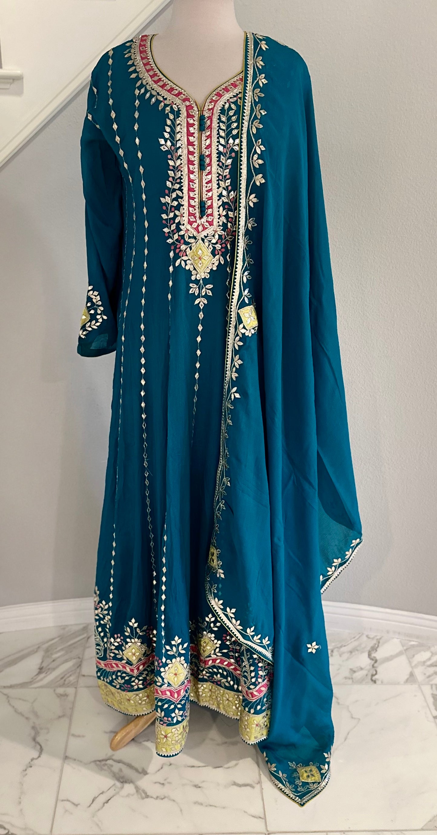 Oasis Teal Gown with Dupatta