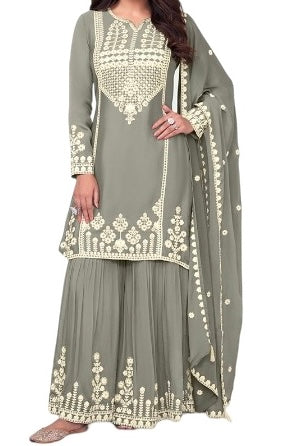 Chinon Sharara With White Heavy Embroidery and Bead Work