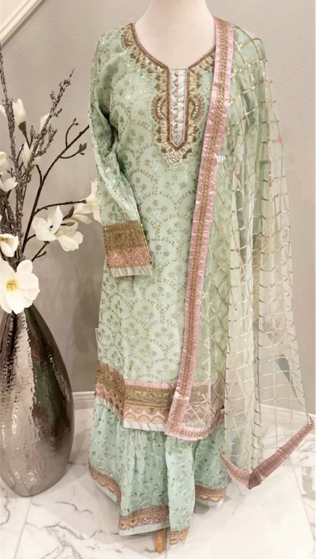 Mint with Lavender Lace Sharara