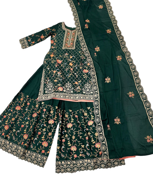 Heavy Embroidered Chinon Palazzo Suit - 3piece